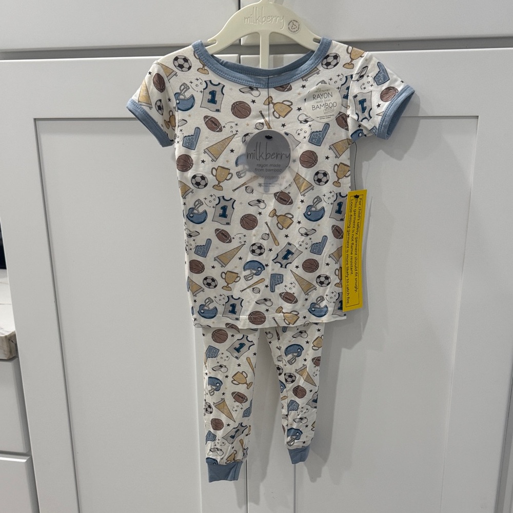 Milkberry Sports Print Baby Pajama Set - Blue and Brown